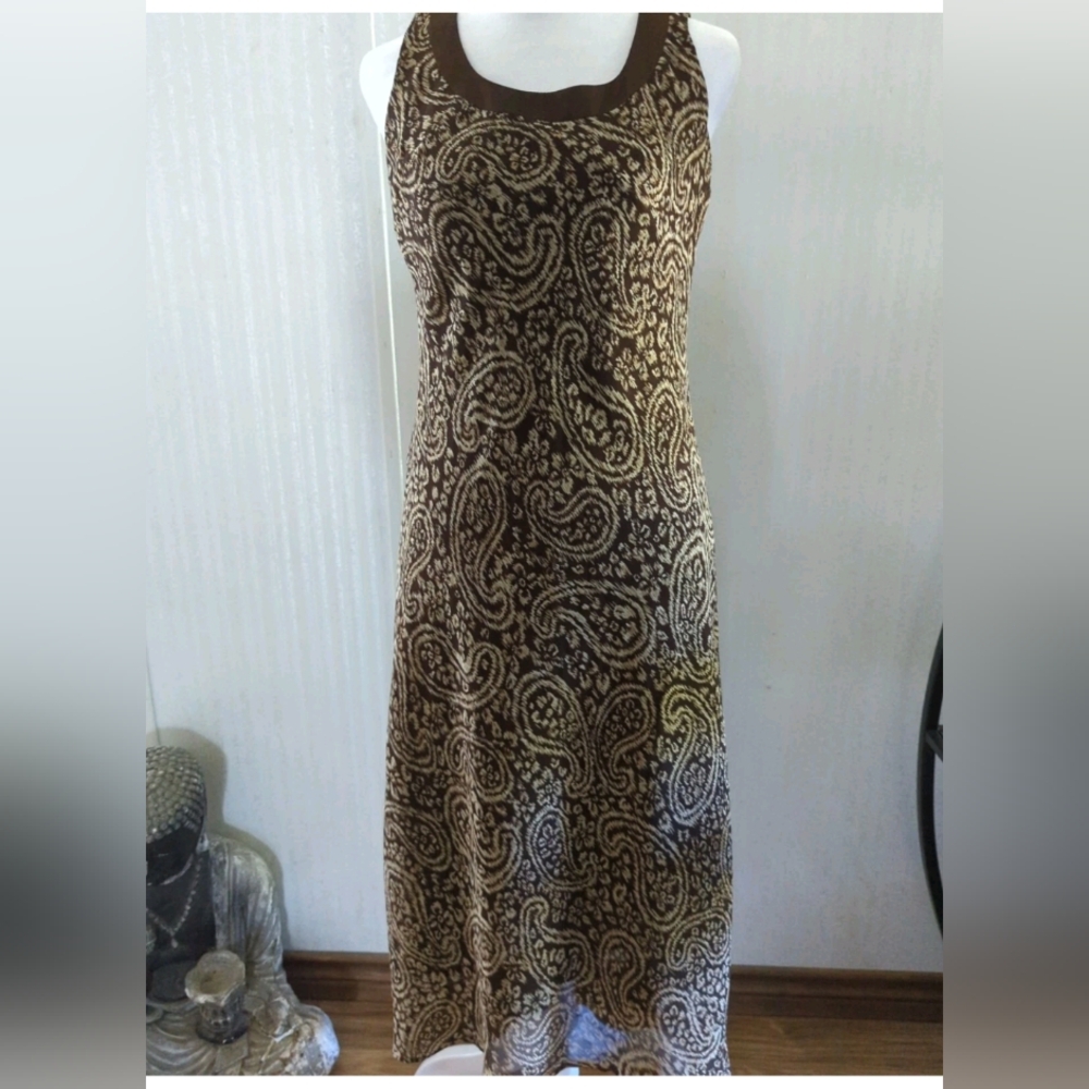 Studio 1 Beige Brown Paisley Pullover Maxi Dress 6 Petite
